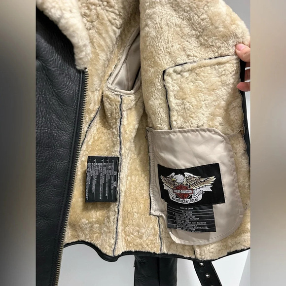 Vintage Harley Davidson Sherpa Lined belted Embroidered Genuine Leather Jacket S - Picture 8 of 14
